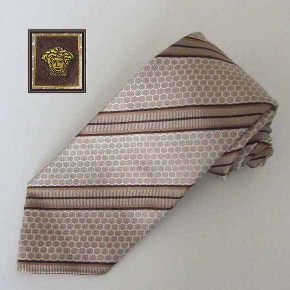 Versace Other - VERSACE Medusa honeycomb striped tie 100% silk